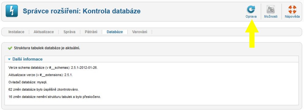Správce rozšíření: Kontrola databáze